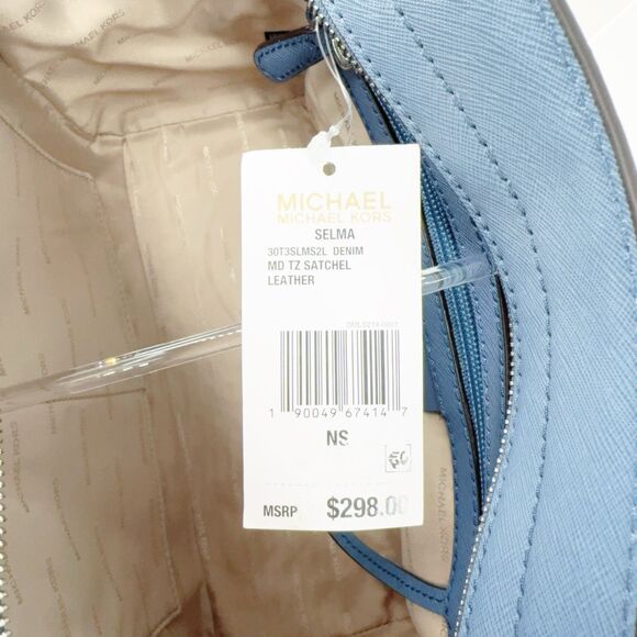 Michael Kors Medium Selma Saffiano Leather Denim Blue Crossbody Strap Satchel - Picture 8 of 9